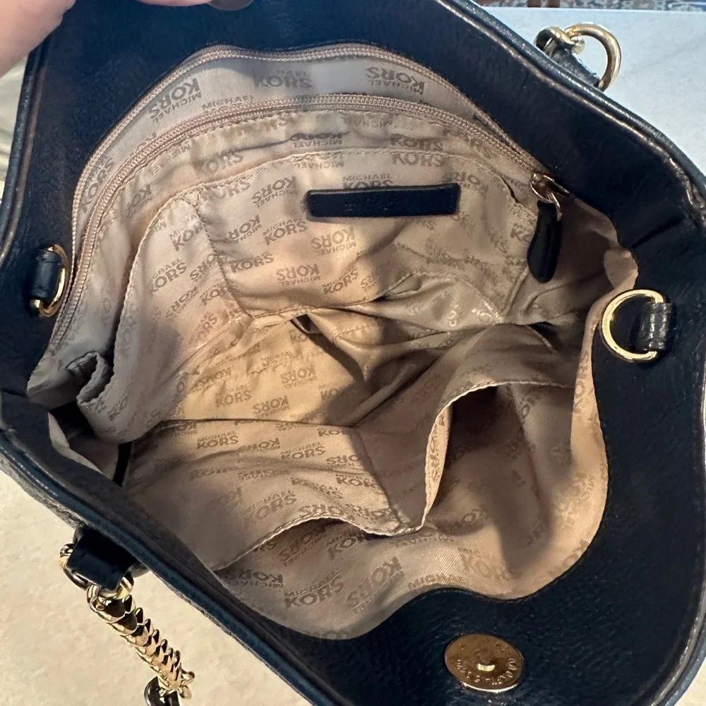 Michael Kors jet set Dark Blue Shoulder Bag with Gold Accents